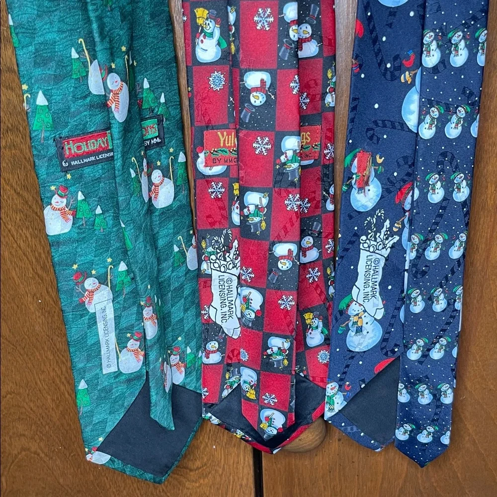 Hallmark Festive Snowman Ties Lot / Bundle - Blue, Red, Green - Picture 2 of 3
